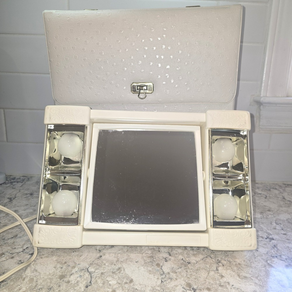 Vintage‎ JetSet Portable Lighted Makeup Mirror with Travel Case Vanity Swivel